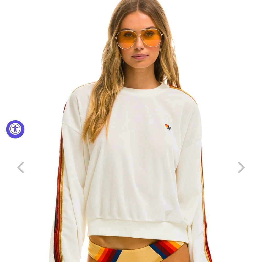 Aviator Nation White Sweatshirt with Rainbow Stripes